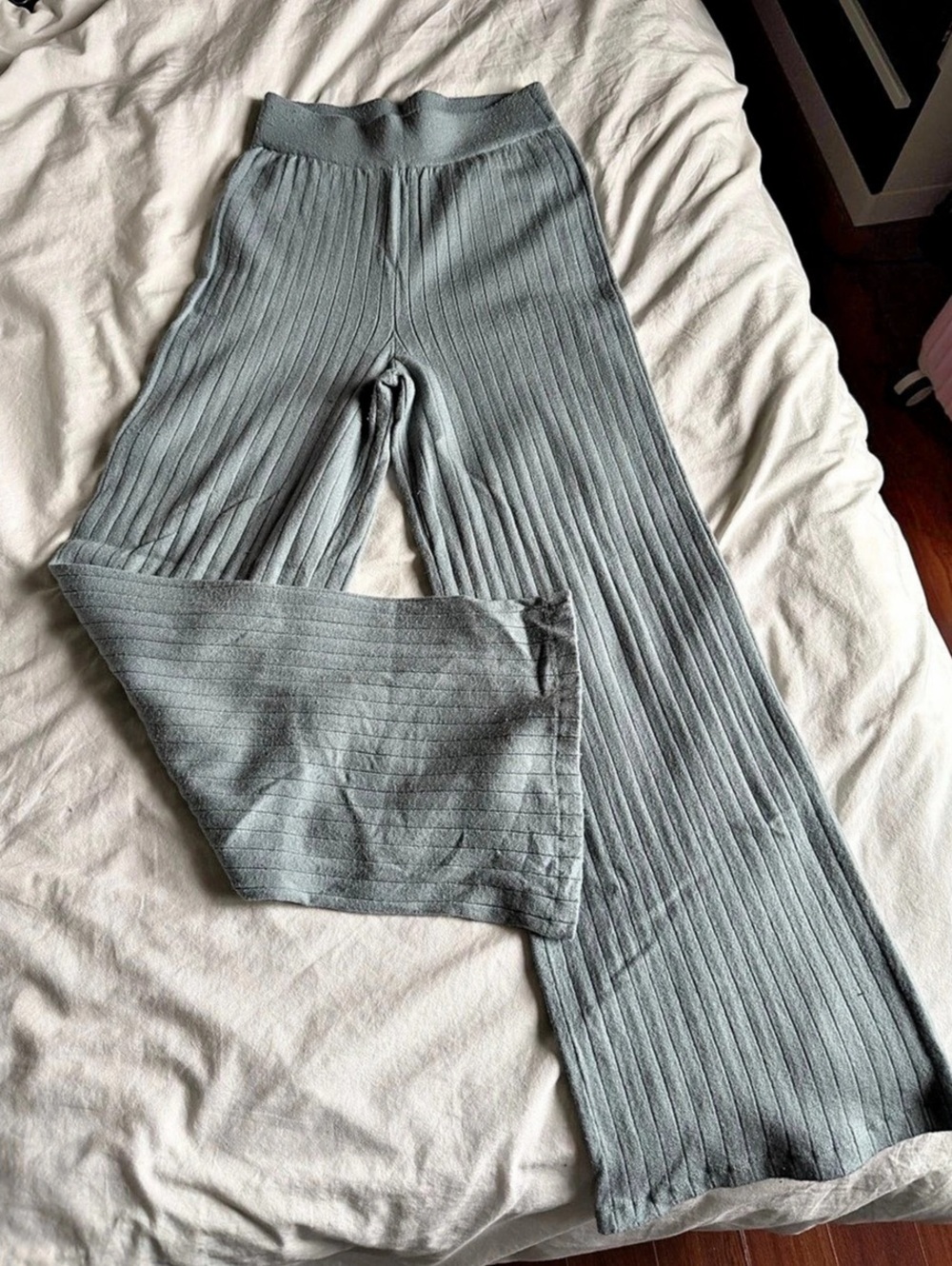Abercrombie & Fitch Soft Collection Ribbed Knit Wide Leg Pants Light Blue